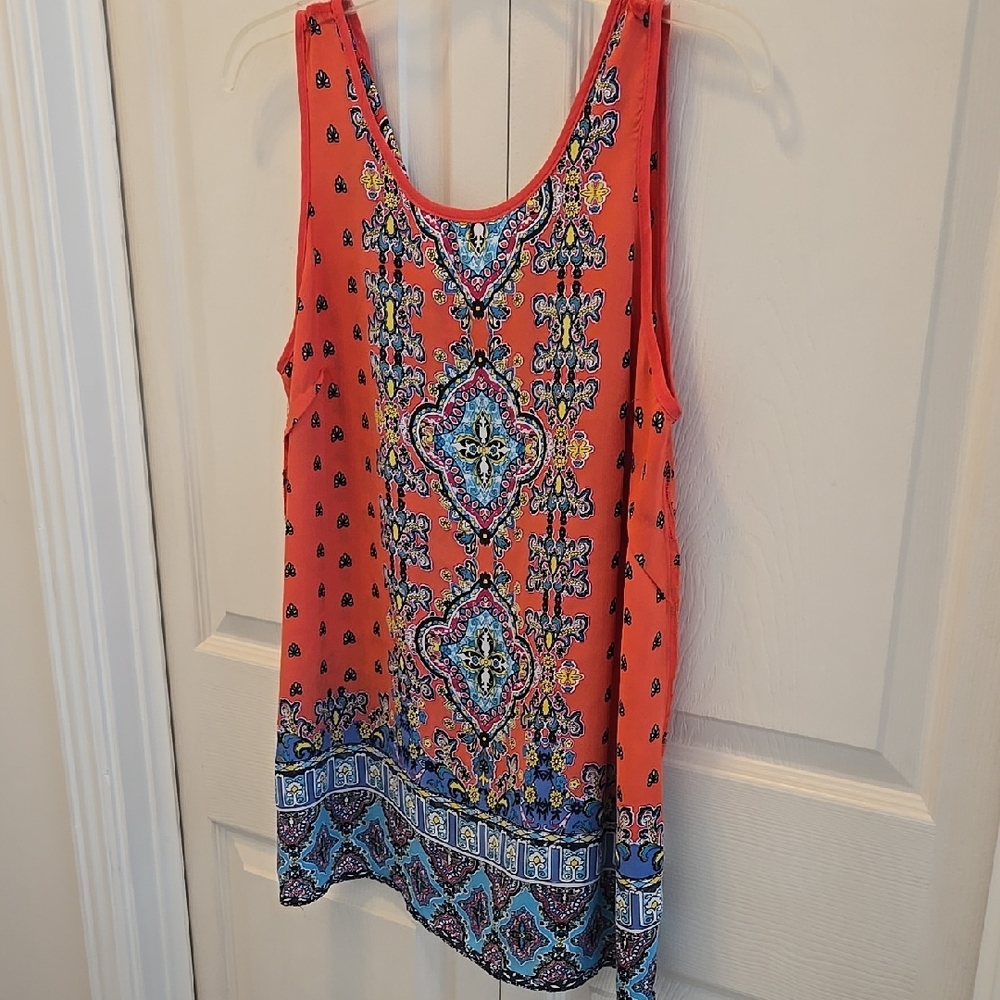 Women's Orange and Blue Sleeveless Top
